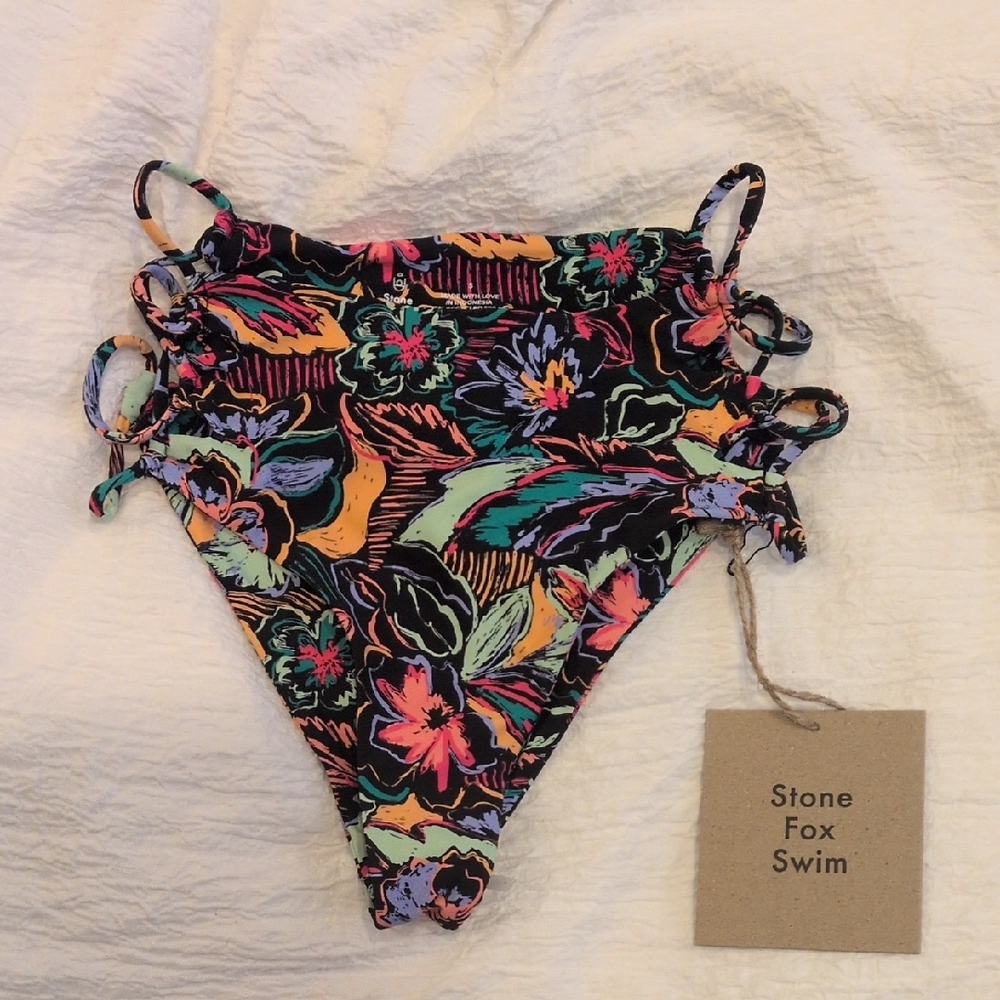 Stone Fox Swim Multicolor Floral High-Cut Theo Bikini Bottom In Tropical Sketch